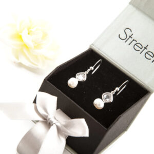 White Pearl & Cubic Zirconia Earrings